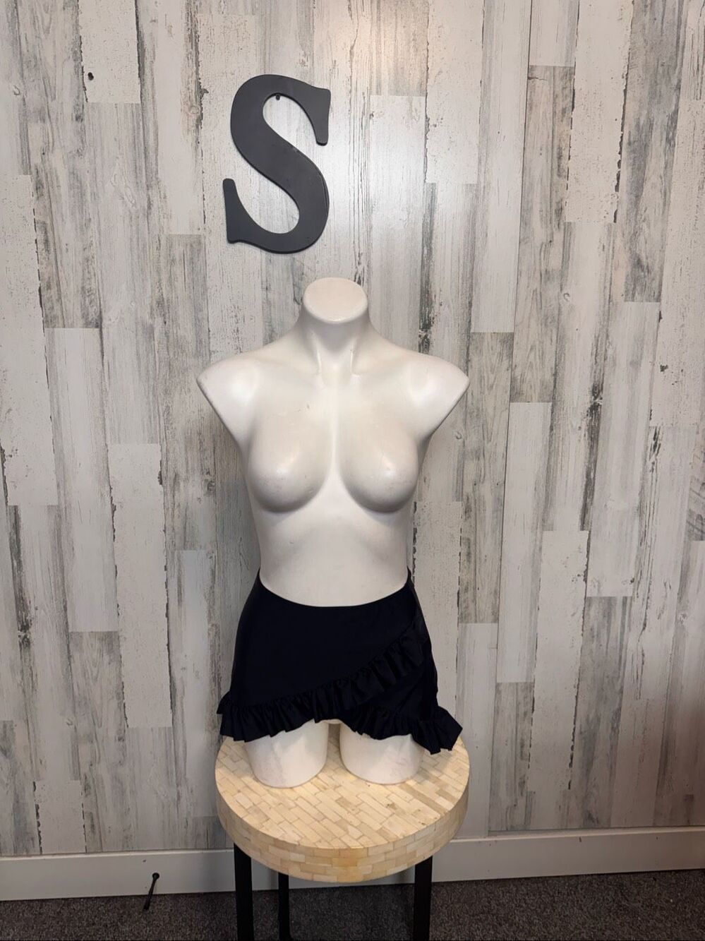 Ruffle Hem Wrap Swim Skirt Womens S Solid Black High Rise Bikini Cover Up